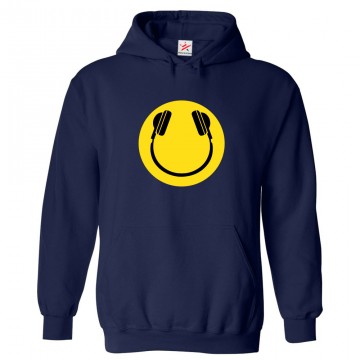 Smiley Emoji Inspired Head Phones Classic Unisex Kids and Adults Pullover Hoodie For Music Lovers						 									 									